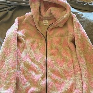 Hanna Andersson Pink and Cream heart Fleece Hoodie